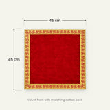Red velvet pooja aasan size guide showing 45 cm by 45 cm - Divine Sansar