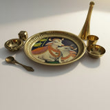 Cow and calf pooja thali with brass ghanti, diya and katori - Divine Sansar UAE