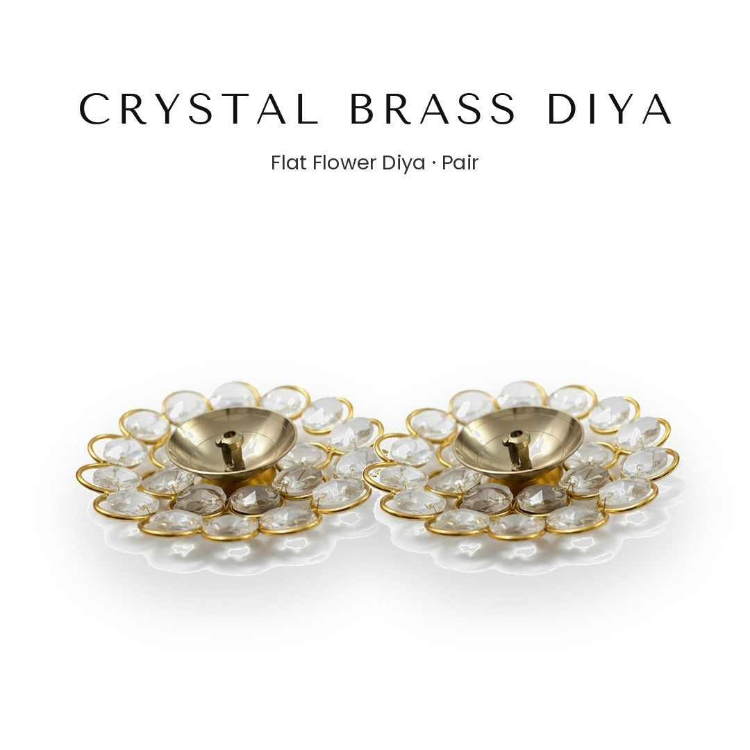 Pair of crystal brass diyas for the home mandir UAE - Divine Sansar