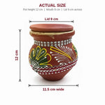 Clay karwa dimensions 12 cm tall, 11.5 cm wide, 9 cm lid - Divine Sansar