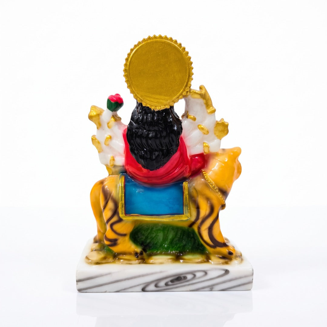 Back view of polyresin Durga Mata murti with gold halo - Divine Sansar