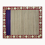 Kusha grass pooja mat with gold gota flower border, flat front view - Divine Sansar