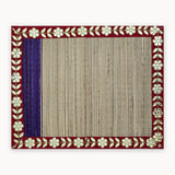 Kusha grass pooja mat with gold gota flower border, flat front view - Divine Sansar