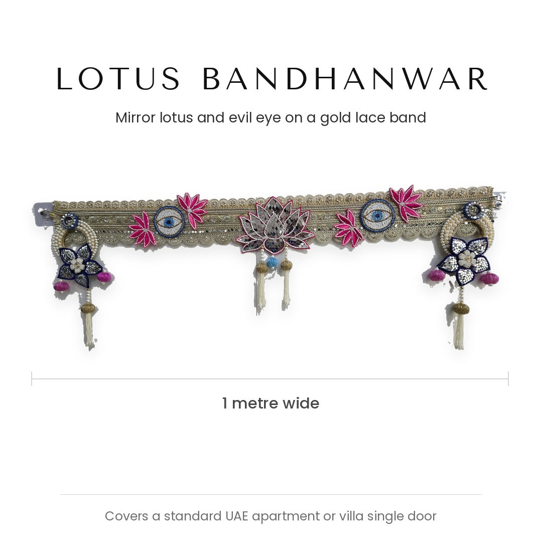 Divine Sansar lotus and evil eye bandhanwar measurements - 1 metre wide for a UAE front door