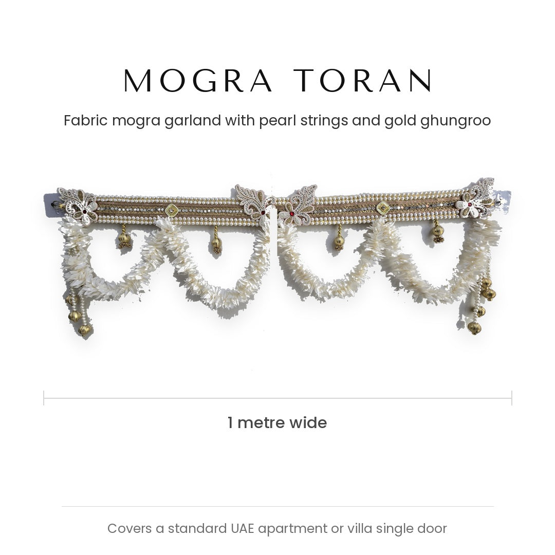 Divine Sansar mogra flower toran measurements - 1 metre wide, covers a standard UAE door