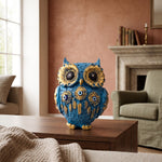 Blue owl statue for vastu and home protection decor - Divine Sansar