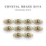 Set of 10 crystal brass diyas for Diwali and Navratri decor UAE - Divine Sansar