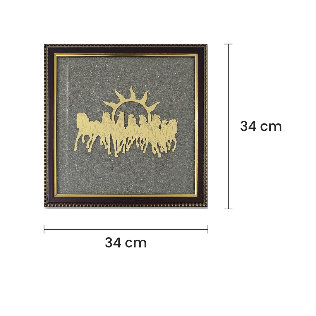 Divine Sansar Seven Running Horses pyrite frame 34x34cm dimensions - Vastu wall decor UAE