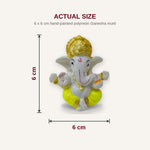 Size guide showing the small Ganesh idol at 6 x 6 cm, hand-painted polyresin Ganesha murti - Divine Sansar