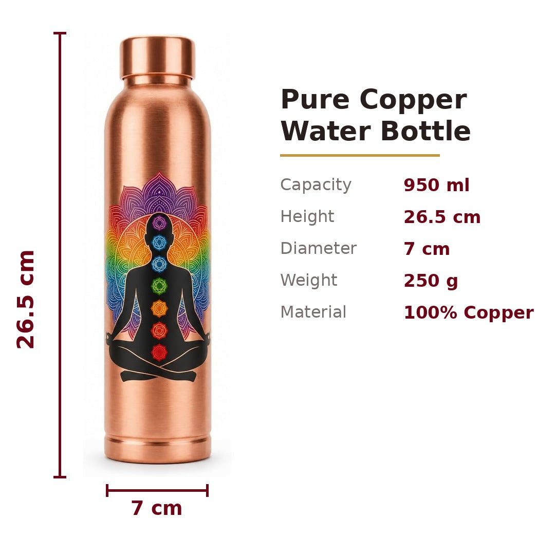 Copper water bottle dimensions 950ml 26.5cm - Divine Sansar