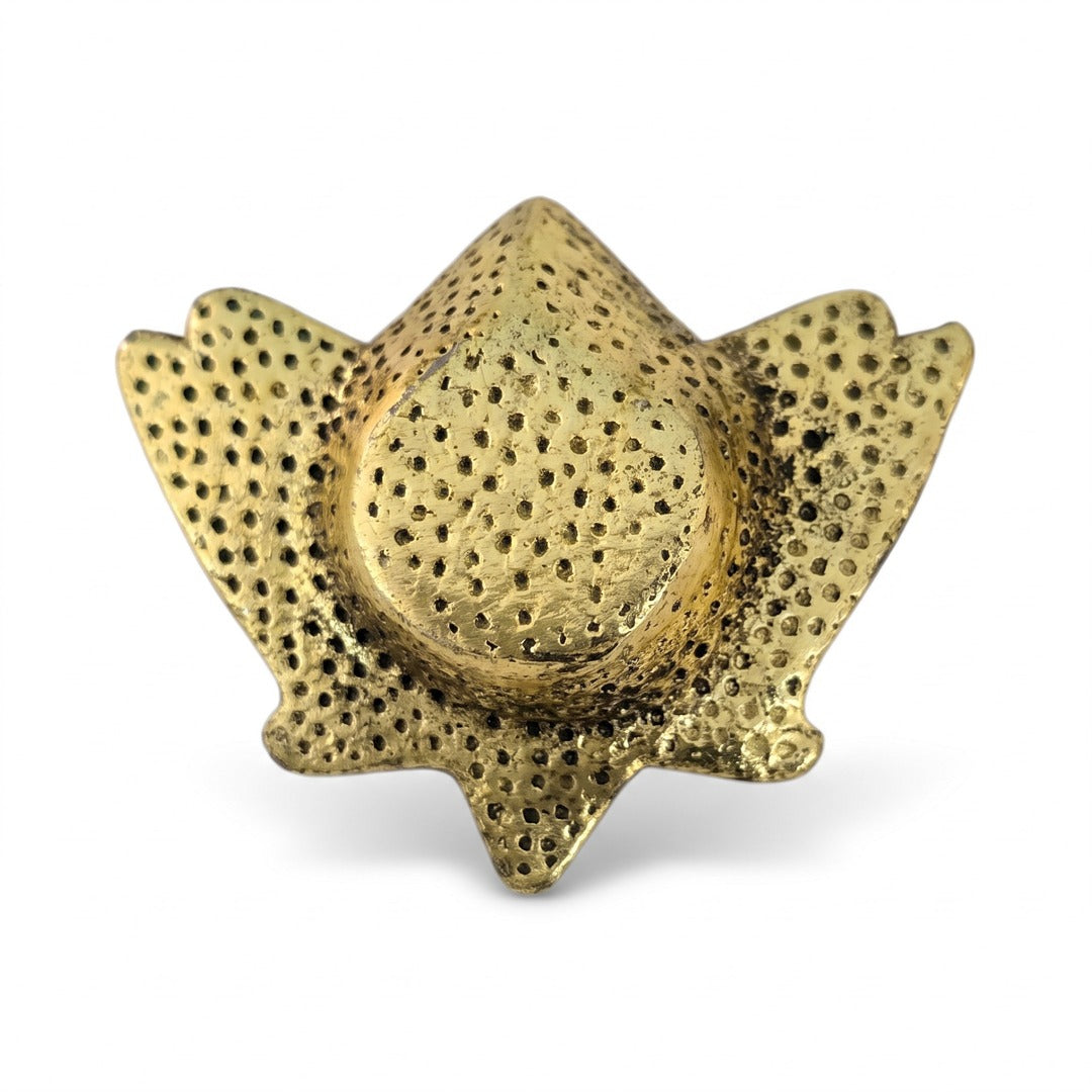 Dotted textured base of the brass Kamal lotus diya - Divine Sansar