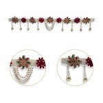 Centre pearl loop and side kundan motif close-ups on the Divine Sansar pearl string door toran