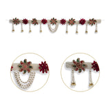 Centre pearl loop and side kundan motif close-ups on the Divine Sansar pearl string door toran
