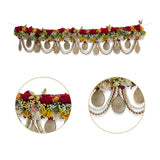 Centre rose bank and side gold jali teardrop close-ups on the Divine Sansar rose flower door toran