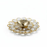 Crystal brass diya with acrylic crystals and gold-plated wire on white - Divine Sansar