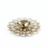 Crystal brass diya with acrylic crystals and gold-plated wire on white - Divine Sansar