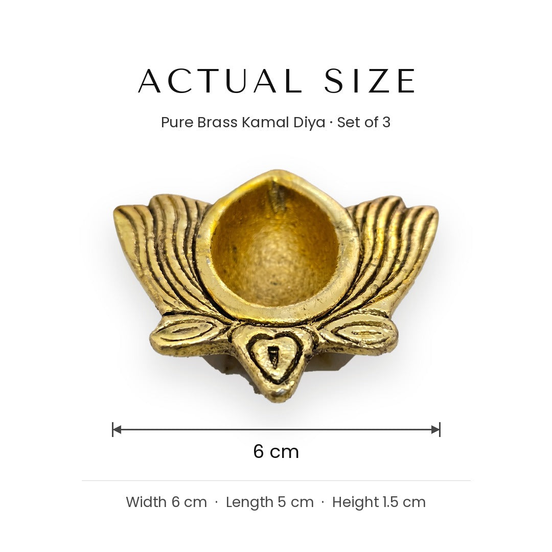 Kamal Diya actual size 6 cm wide, 5 cm long, 1.5 cm high - Divine Sansar