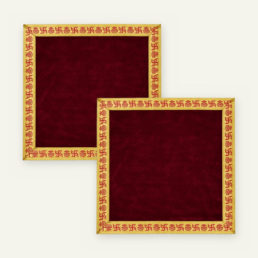 Maroon velvet pooja aasan cloth set of 2 pieces - Divine Sansar