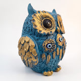 Blue evil eye owl figurine side angle - Divine Sansar
