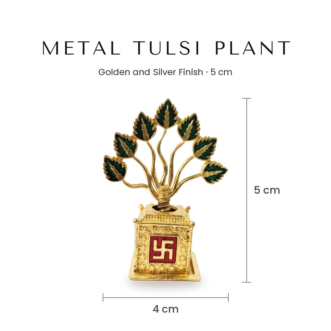 Metal Tulsi plant size guide 5 cm tall and 4 cm wide - Divine Sansar