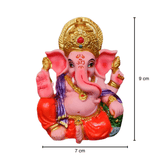 Resin Ganesha Murti Idol Statue Sculpture - 9cm Bodycolour with Multicolour Decoration | Divine Home Decor