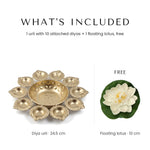 What is included with the 10 diya urli - urli plus one free floating lotus, Divine Sansar