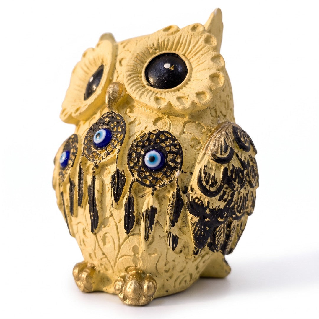 Ivory owl statue three-quarter view - Divine Sansar