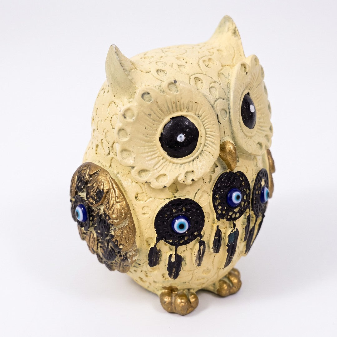 Off white owl figurine three-quarter view - Divine Sansar