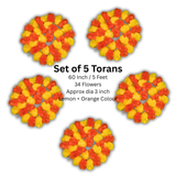 Premium Artificial Marigold Toran: Lemon & Orange Flower Strings (Set of 5 | 60-inch each)