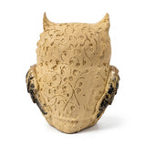 Back of ivory evil eye owl statue showing carved scroll pattern - Divine Sansar