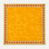 Yellow velvet pooja aasan cloth 45x45 cm with woven swastik border - Divine Sansar