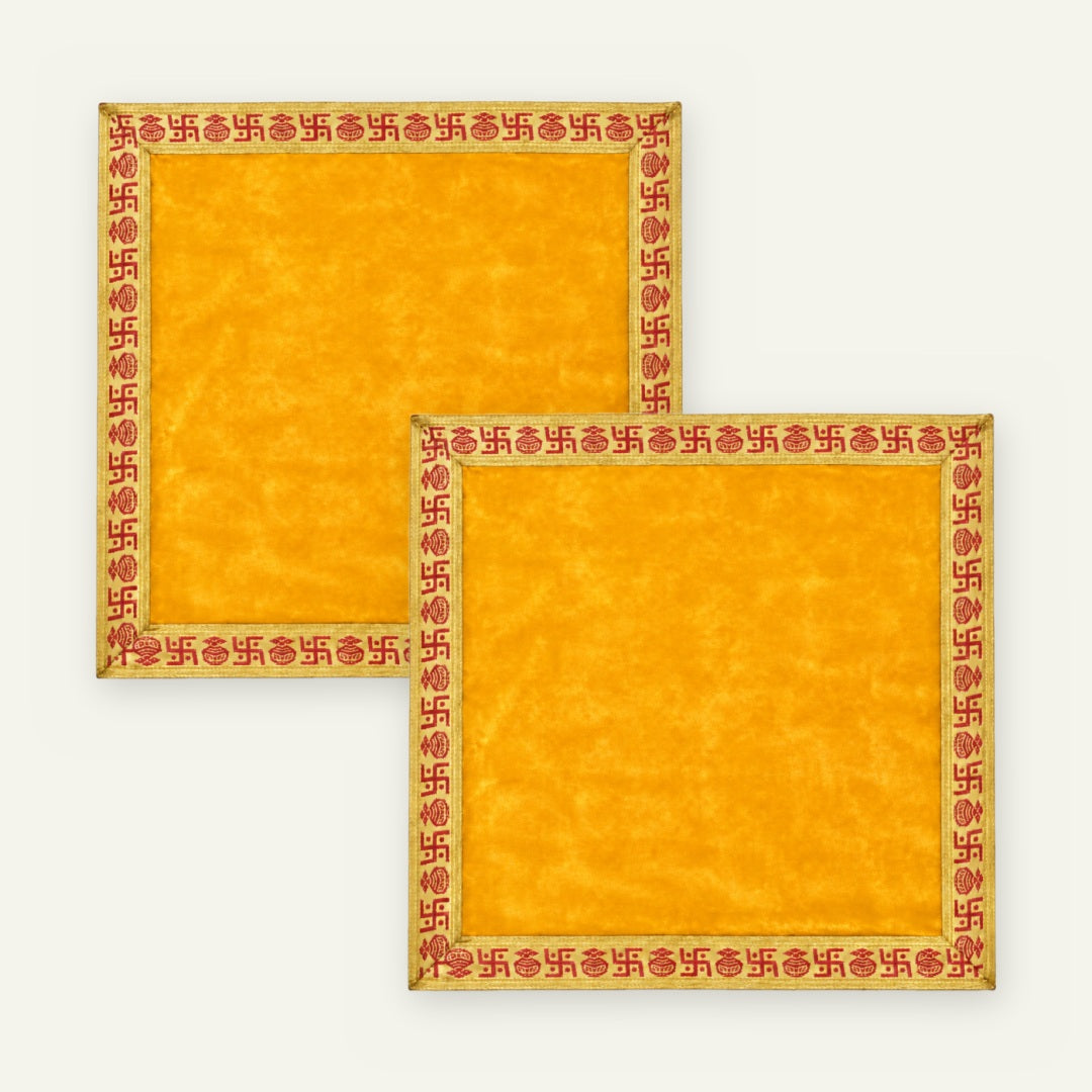 Yellow velvet pooja aasan cloth set of 2 pieces, peela vastra - Divine Sansar