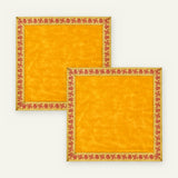 Yellow velvet pooja aasan cloth set of 2 pieces, peela vastra - Divine Sansar
