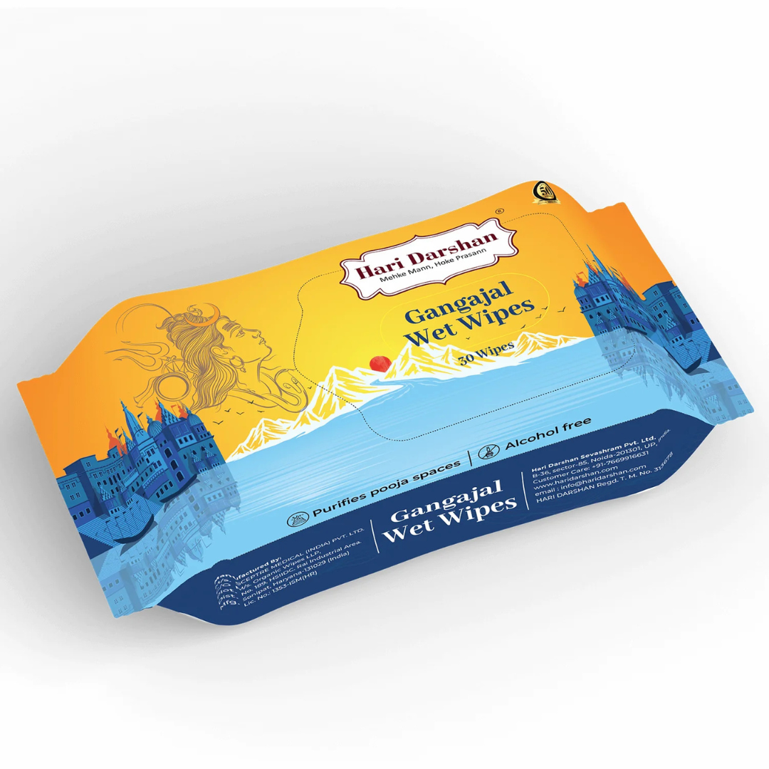 Pack of Divine Sansar Gangajal Wet Wipe with Hari Darshan branding on a white background