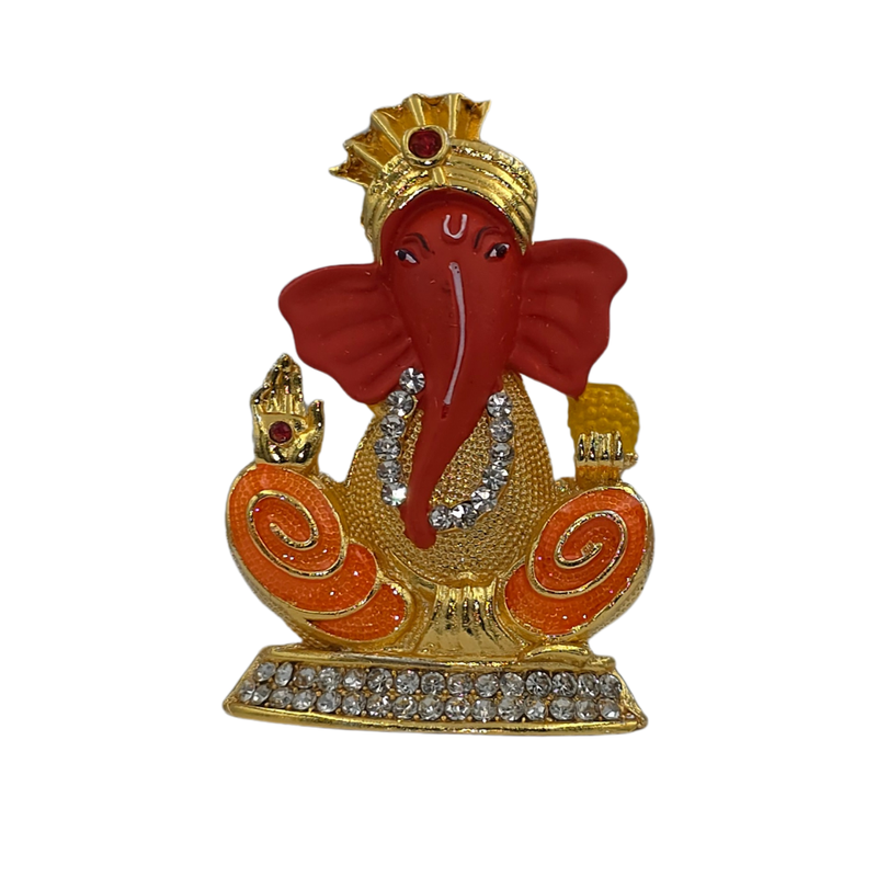 Divine Sansar Golden Ganpati idol with meenakari work for car dashboard and home altar - UAE