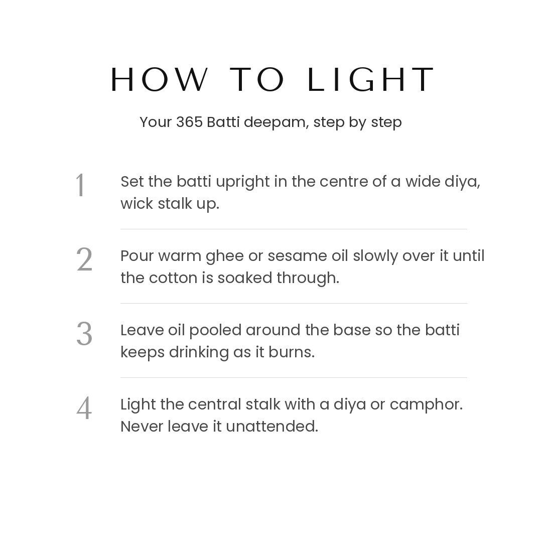 How to light a 365 batti in ghee or sesame oil, four steps - Divine Sansar