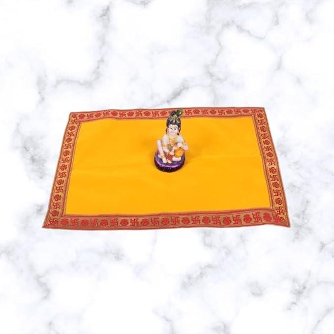 Yellow Velvet Pooja Aasan Cloth (Set of 2) - Divinesansar