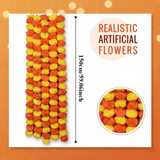 Premium Artificial Marigold Toran: Lemon & Orange Flower Strings (Set of 5 | 60-inch each)