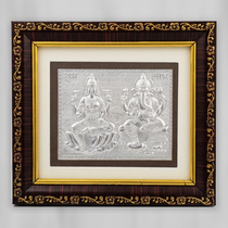 999 silver Lakshmi Ganesh frame front view - Divine Sansar