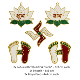 Acrylic Diwali Decoration Sticker Set – Shubh Labh, Swastik & Lotus Feet (1 set of 5-Piece)