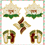 Divine Sansar-Acrylic Diwali Decoration Sticker Set – Shubh Labh, Swastik & Lotus Feet on a white background