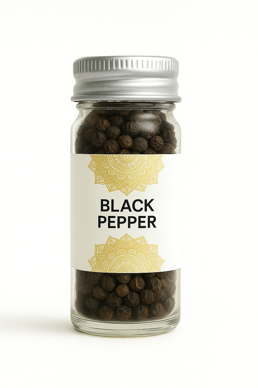 Divine Sansar black pepper jar with a decorative label on a white background