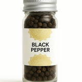 Divine Sansar black pepper jar with a decorative label on a white background