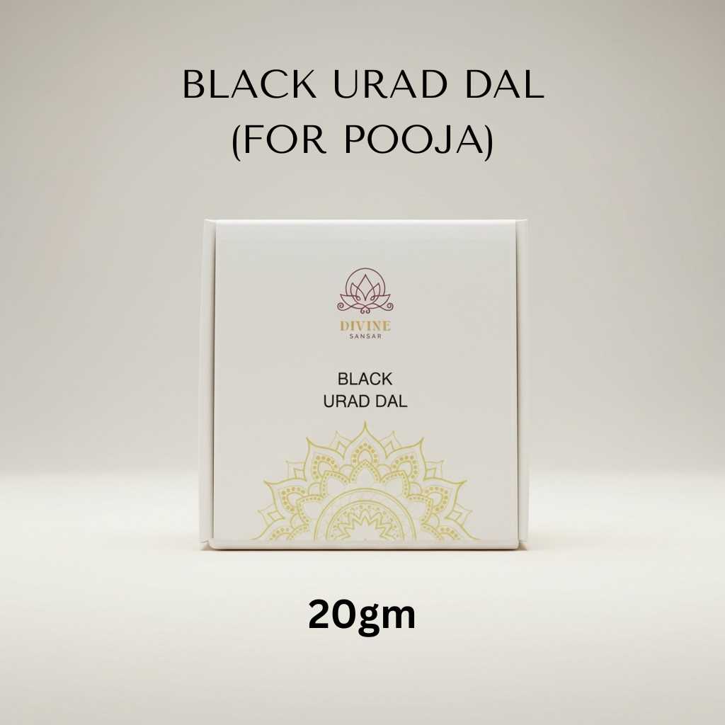 Divine Sansar-Box of Black Urad Dal for Pooja with 'Divine' branding on a light gray background