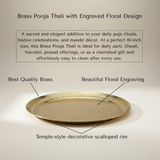 Divine Sansar-Brass Pooja Thali with Engraved Floral Design-with details