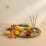 Divine Sansar-Brass Pooja Thali with Engraved Floral Design-brass pooja thali with all pooja samagri