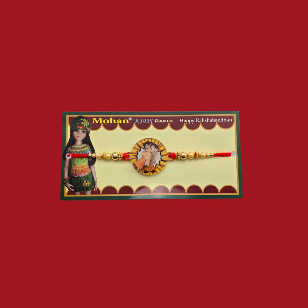Divine Sansar Chota Bheem Kids Rakhi Design 2 on a red background