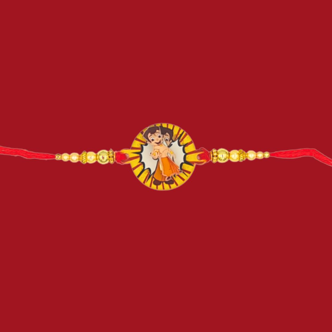 Divine Sansar Chota Bheem Kids Rakhi Design 2 on a red background
