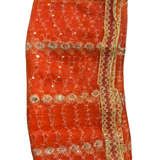 Divine Sansar Chunri Collection-Orange traditional veil with gold embroidery on a white background
