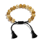Small citrine bead bracelet on black braided cord with tassels - Divine Sansar